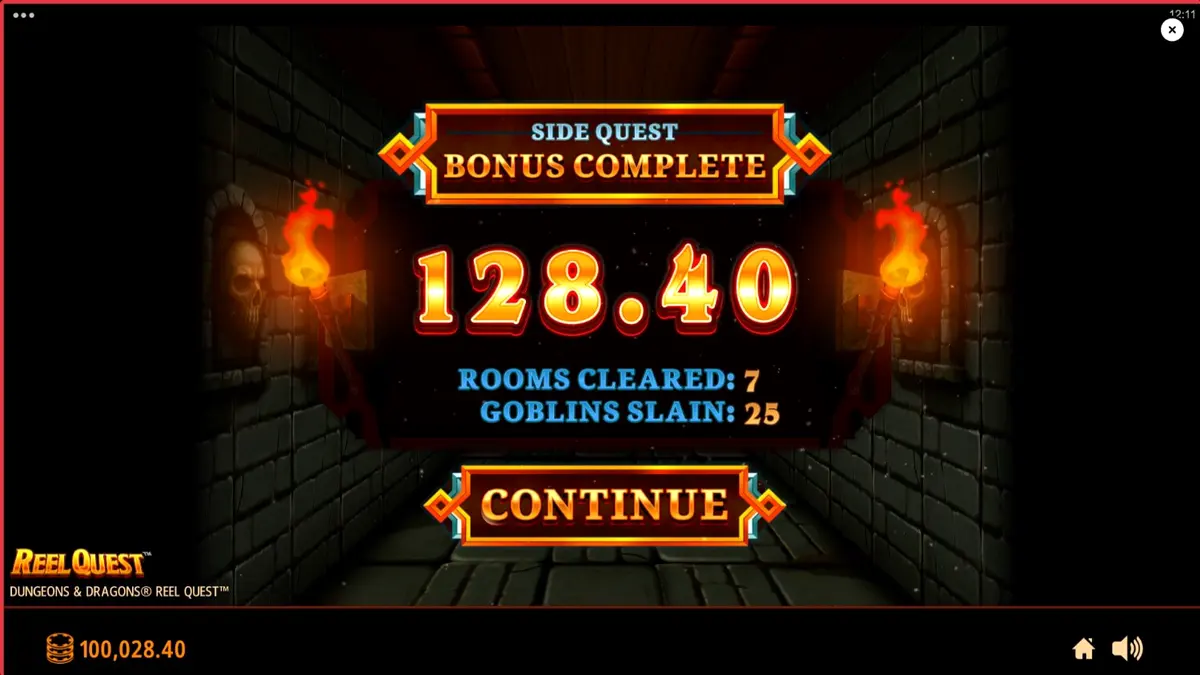 Tampilan antarmuka mobile game slot Dungeons & Dragons Reel Quest dengan latar kastil fantasi.